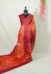 Peach - Tansui silk plain body  with temple border