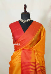 Sunlit Mustard Orange - Tansui silk plain body  with temple border