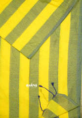 Lime Yellow with Blue - Thaara - Multicolor horizontal stripes khadi