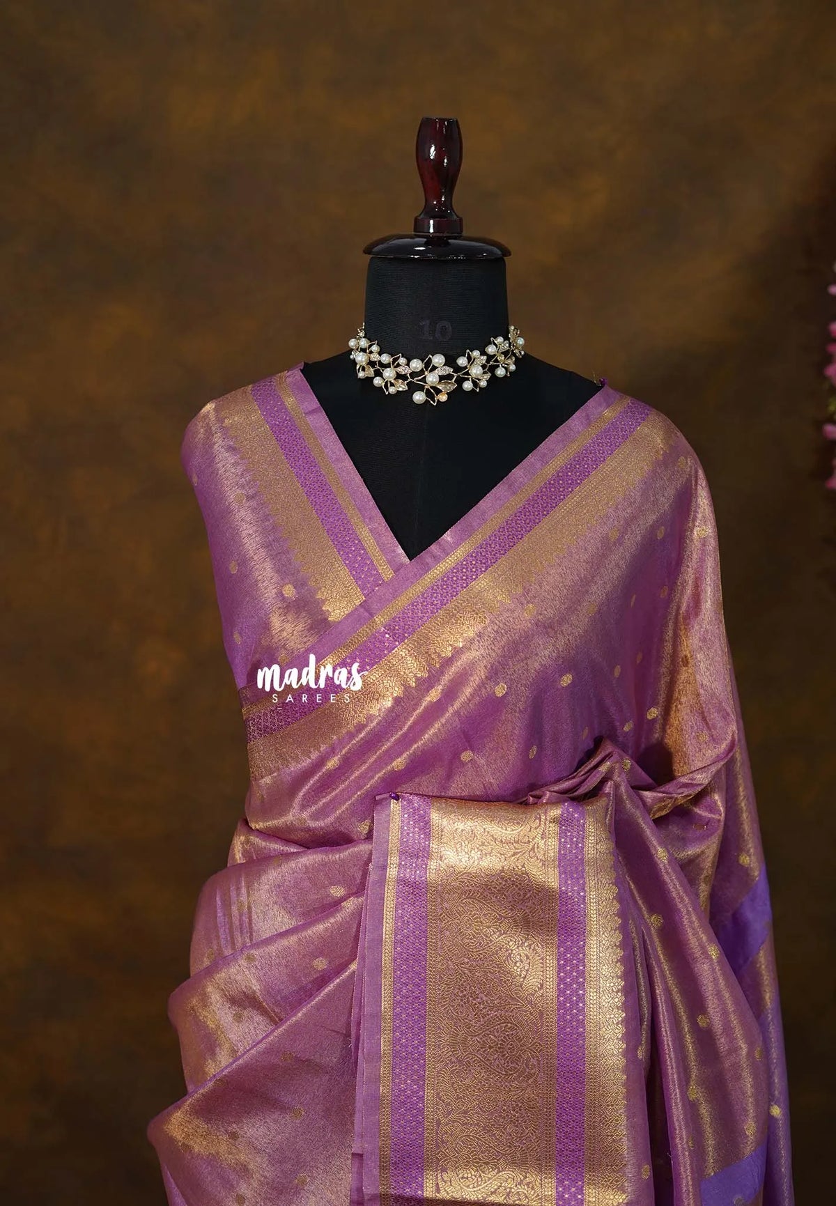 Golden Shade Lavender Mist - Thendral - Kanchi Soft Tissue Silk Saree with Rich Pallu and Blouse - Perfect for Wedding Functions