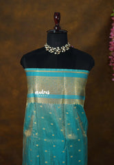 Golden Shade Cyan Blue - Thendral - Kanchi Soft Tissue Silk Saree with Rich Pallu and Blouse - Perfect for Wedding Functions