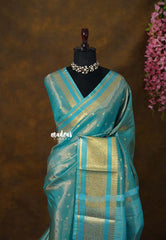 Golden Shade Cyan Blue - Thendral - Kanchi Soft Tissue Silk Saree with Rich Pallu and Blouse - Perfect for Wedding Functions