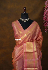 Golden Shade Candle Light Peach - Thendral - Kanchi Soft Tissue Silk Saree with Rich Pallu and Blouse - Perfect for Wedding Functions