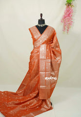 Golden Shade Rust Orange - Thendral - Kanchi tissue silk Saree with Rich Pallu and Blouse - Perfect for Wedding Functions