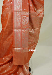 Golden Shade Rust Orange - Thendral - Kanchi tissue silk Saree with Rich Pallu and Blouse - Perfect for Wedding Functions