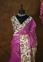 Golden Shade Magenta Pink - Thendral - Kanchi tissue silk Saree with Floral Pallu - Best for Small Functions