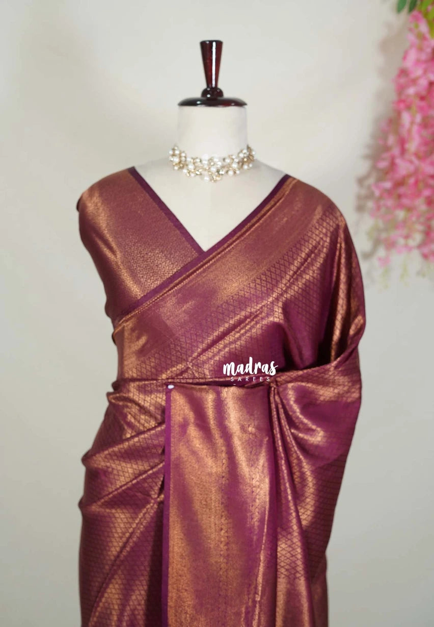 Magenta Purple - Thendral - Soft Kanchi Semi Silk Full Weaving Body - Best for Pooja Festive | Temple Visit