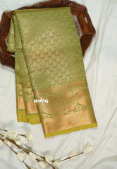 Olive Green - Thendral - Kanchi Semi Silk Full Weaving Body with Grand Pallu and Blouse - Perfect for Wedding Functions