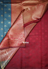 Dark Teal - Thendral - Kanchi Art Silk Saree with Flower Border and Buttas - Perfect for Wedding Functions