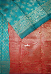Teal Blue - Thendral - Kanchi Art Silk Saree with Flower Border and Buttas - Perfect for Wedding Functions