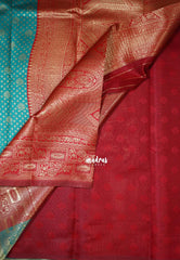 Teal Blue - Thendral - Kanchi Art Silk Saree with Flower Border and Buttas - Perfect for Wedding Functions