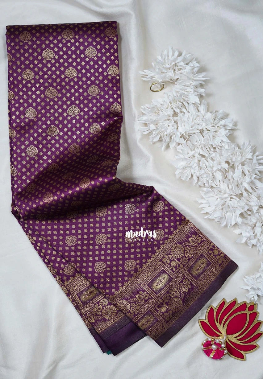 Jamun Purple - Thendral - Kanchi Art Silk Saree with Flower Border and Buttas - Perfect for Wedding Functions
