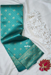 Teal Blue - Thendral - Kanchi Art Silk Saree with Flower Border and Buttas - Perfect for Wedding Functions