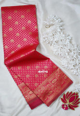 Reddish Pink - Thendral - Kanchi Art Silk Saree with Flower Border and Buttas - Perfect for Wedding Functions
