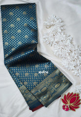 Dark Teal - Thendral - Kanchi Art Silk Saree with Flower Border and Buttas - Perfect for Wedding Functions