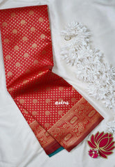 Chilli Red - Thendral - Kanchi Art Silk Saree with Flower Border and Buttas - Perfect for Wedding Functions