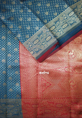Dark Teal - Thendral - Kanchi Art Silk Saree with Flower Border and Buttas - Perfect for Wedding Functions