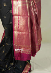 Jet Black with Pink - Thendral - Kanchi Semi Silk Saree with Mango Border - Perfect for Wedding Functions
