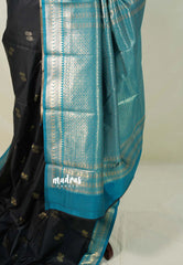 Jet Black with Blue - Thendral - Kanchi Semi Silk Saree with Mango Border - Perfect for Wedding Functions