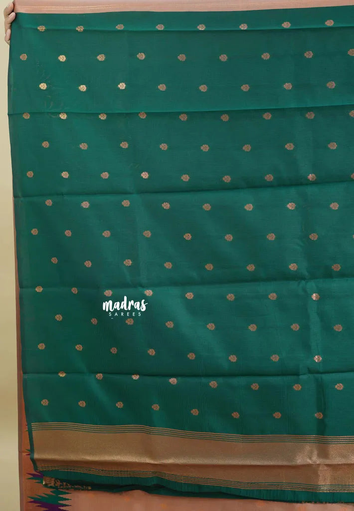 Blush Peach - Thendral - kanchi semi silk with meenakari temple Border