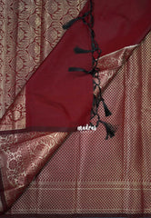 Araku Maroon - Thendral - Kanchi Semi Silk Flower Border with Buttas - Best for Pooja Functions | Diwali Festive
