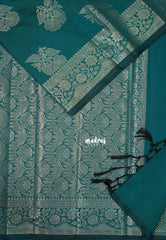Teal Glow - Thendral - Kanchi Semi Silk Flower Border with Buttas - Best for Pooja Functions | Diwali Festive