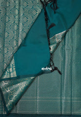 Teal Glow - Thendral - Kanchi Semi Silk Flower Border with Buttas - Best for Pooja Functions | Diwali Festive