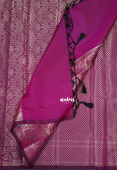 Magenta Pink - Thendral - Kanchi Semi Silk Flower Border with Buttas - Best for Pooja Functions | Diwali Festive