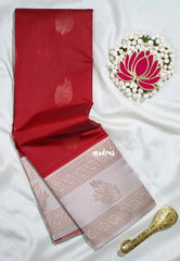 Chilli Red with Cream Grey- Thendral - Kanchi Semi Silk Flower Border with Contrast Pallu and Blouse - Best for Pooja Functions | Diwali Festive