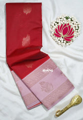 Chilli Red with Pink - Thendral - Kanchi Semi Silk Flower Border with Contrast Pallu and Blouse - Best for Pooja Functions | Diwali Festive