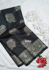 Nightfall Black - Thendral - Kanchi Semi Silk Flower Border with Buttas - Best for Pooja Functions | Diwali Festive