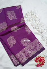 Magenta Purple - Thendral - Kanchi Semi Silk Flower Border with Buttas - Best for Pooja Functions | Diwali Festive