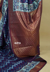 Navy Blue - Thendral - kanchi semi silk with patola weaving