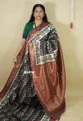 Charcoal Grey - Thendral - kanchi semi silk with patola weaving