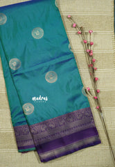 Royal Multitone Peacock Charm - Thendral - Kanchi semi silk floral weaving
