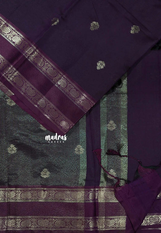 Jamun Purple - Thendral -  Kanchi Semi Soft Silk with Rettapet Border