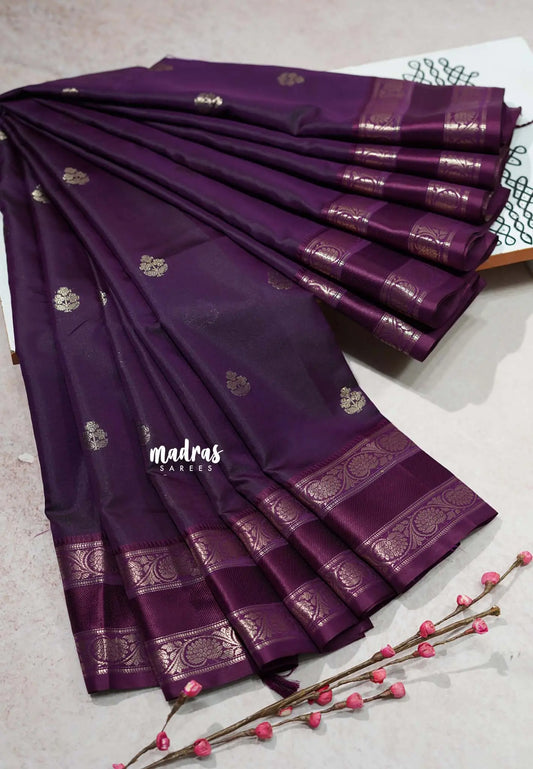 Jamun Purple - Thendral -  Kanchi Semi Soft Silk with Rettapet Border