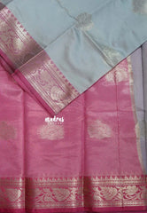 Steel Grey - Thendral - Kanchi Semi Soft Silk Contrast Pallu and Blouse Design 2 - Best for Small Functions