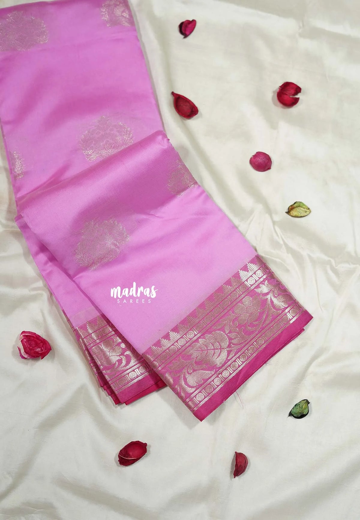 Rose Pink - Thendral - Kanchi Semi Soft Silk Contrast Pallu and Blouse Design 2 - Best for Small Functions