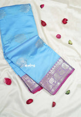 Powder Blue - Thendral - Kanchi Semi Soft Silk Contrast Pallu and Blouse - Best for Small Functions