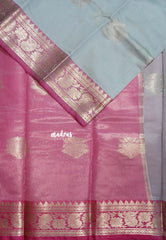 Steel Grey - Thendral - Kanchi Semi Soft Silk Contrast Pallu and Blouse Design 1 - Best for Small Functions