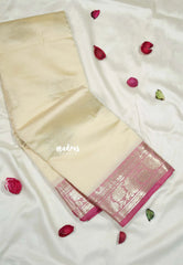 Ivory Beige - Thendral - Kanchi Semi Soft Silk Contrast Pallu and Blouse Design 1 - Best for Small Functions