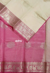 Ivory Beige - Thendral - Kanchi Semi Soft Silk Contrast Pallu and Blouse Design 1 - Best for Small Functions