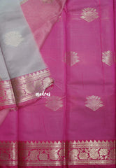 Steel Grey - Thendral - Kanchi Semi Soft Silk Contrast Pallu and Blouse Design 1 - Best for Small Functions