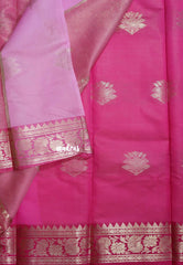 Rose Pink - Thendral - Kanchi Semi Soft Silk Contrast Pallu and Blouse Design 1 - Best for Small Functions