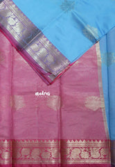 Powder Blue - Thendral - Kanchi Semi Soft Silk Contrast Pallu and Blouse - Best for Small Functions