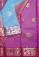 Powder Blue - Thendral - Kanchi Semi Soft Silk Contrast Pallu and Blouse - Best for Small Functions
