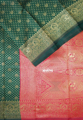 Dark Green with Mayil - Thendral - Kanchi Art Silk Saree with Mayil Border and Buttas - Perfect for Wedding Functions