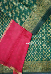 Dark Green with Mayil - Thendral - Kanchi Art Silk Saree with Mayil Border and Buttas - Perfect for Wedding Functions