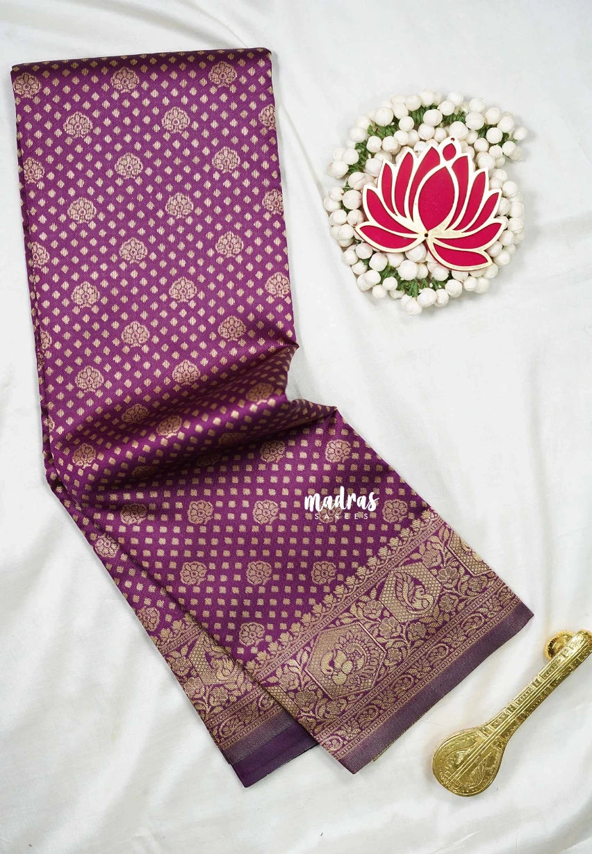 Jamun Purple with Mayil - Thendral - Kanchi Art Silk Saree with Mayil Border and Buttas - Perfect for Wedding Functions